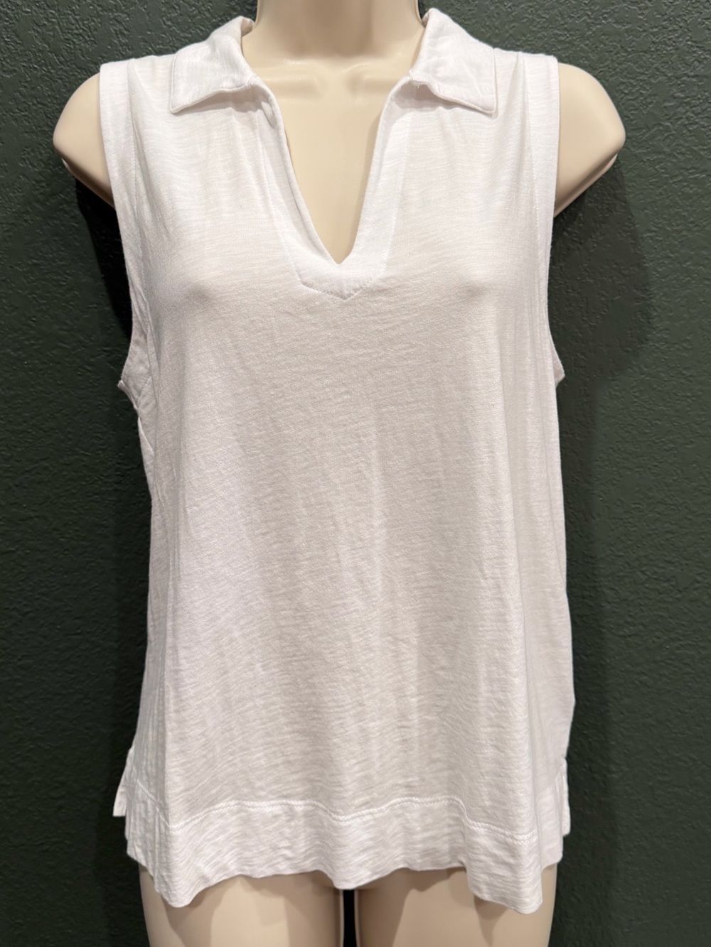 Sigrid Olsen White Sleeveless Collared Split Neck Stretch Top L - Picture 3 of 8